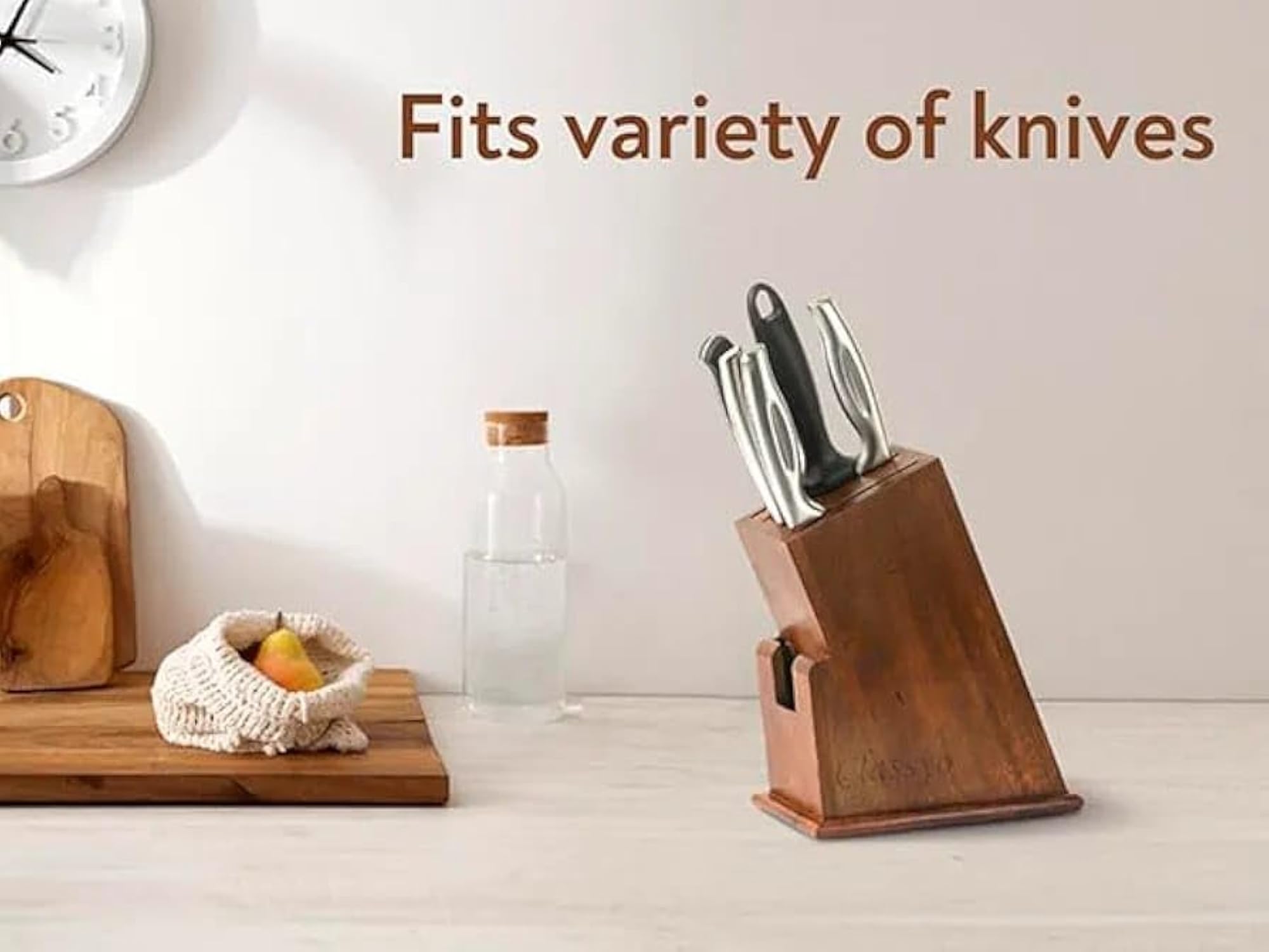Wooden Knife Block with Utensil Storage Organizer